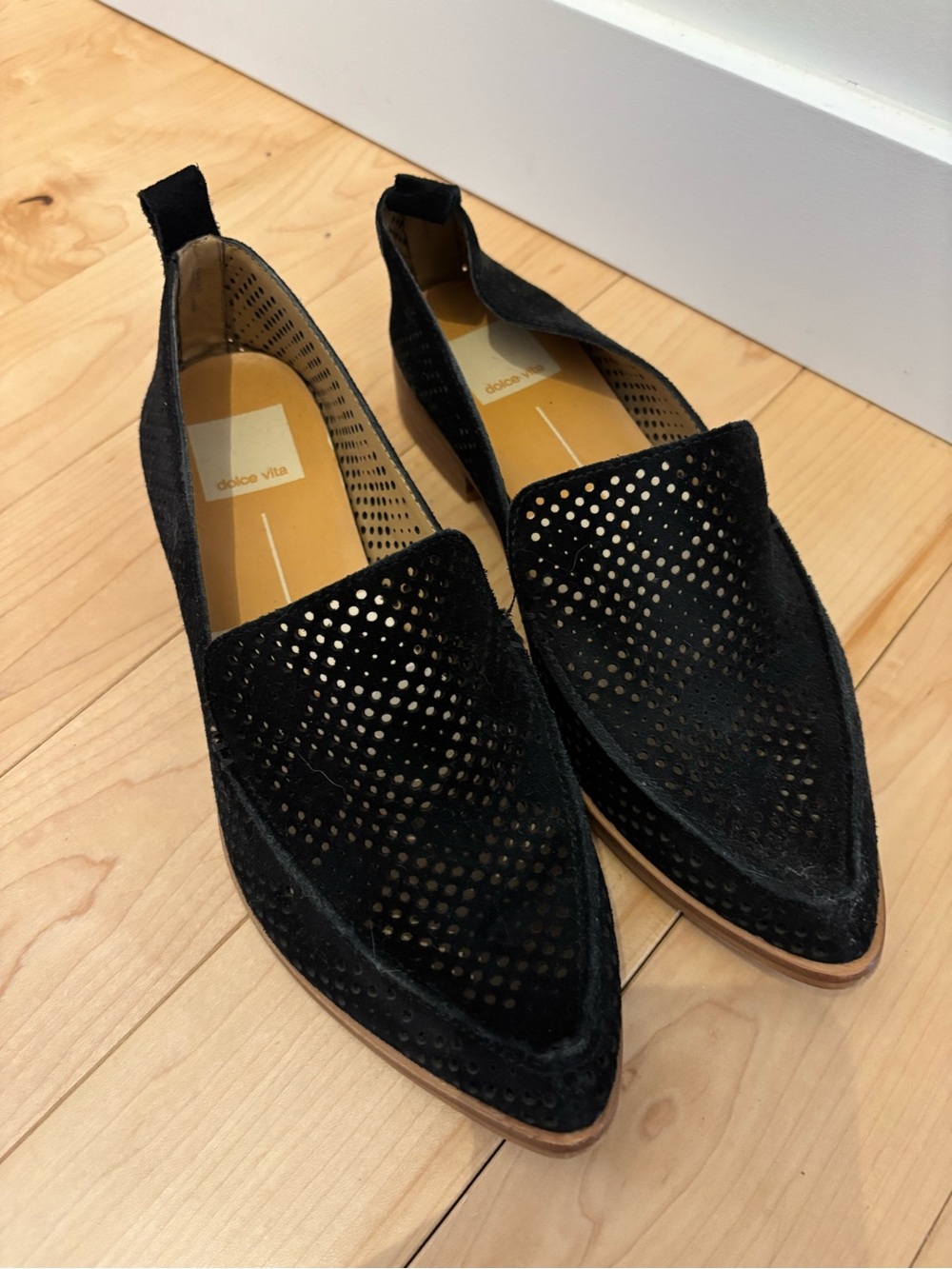 Dolce Vita Black Perforated Pointed Toe Flats
